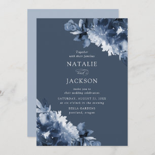 Invitation Floral Indigo Abstrait Mariage