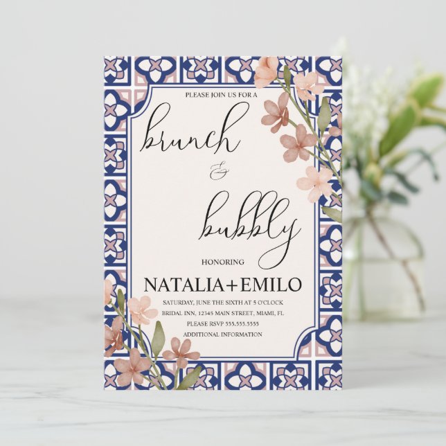 Invitation Floral Italy Tiles Bridal Shower Brunch (Debout devant)