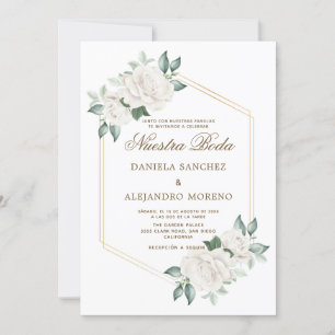 Invitation Floral ivoire moderne Nuestra Boda Mariage espagno
