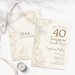 Invitation Floral Ivory Gold Surprise 40e fête d'anniversaire