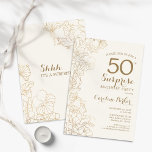 Invitation Floral Ivory Gold Surprise 50e fête d'anniversaire<br><div class="desc">Floral Ivory Cream & Gold Surprise 50e Anniversaire Fête Invitation. Design moderne minimaliste avec accents botaniques et police de script de typographie. Carte invitation florale simple parfaite pour une célébration anniversaire surprise femme élégante. Peut être customisé à n'importe quel âge.</div>