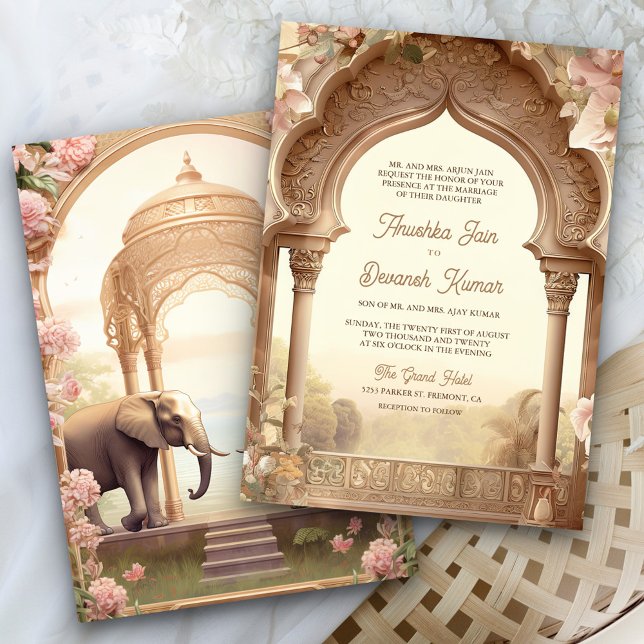 Invitation Floral Jardin Eléphants Palais Indien Mariage (Créateur téléchargé)
