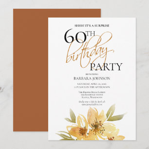 Invitation Floral jaune et cuivre Surprise 60e anniversaire