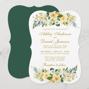 Invitation Floral Jaune Or Blanc Vert Mariage