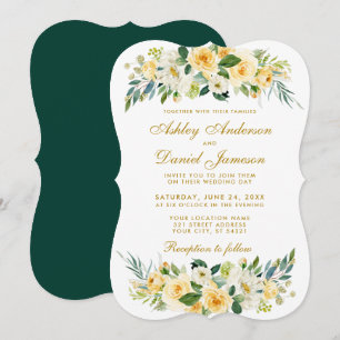 Invitation Floral Jaune Or Chasseur blanc Mariage vert