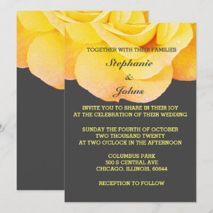 Invitation Floral Jaune Orange Gris Gris Gris Mariage