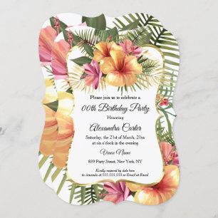 Invitation Floral Jaune rose Tropical Hibiscus Or Anniversair