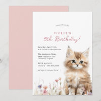 Floral Kitten Cute Chat Thème Fille d'anniversaire