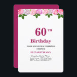 Invitation Floral & Laurel Feuilles 40e, 60e anniversaire<br><div class="desc">Chic floral and laurel leaves 40th or 60th Birthday on burgundy and white Party Invitation. Delicate pink peony flowers as header. Flowers are for love and laurel leaves are for wisdom!</div>
