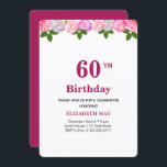 Invitation Floral & Laurel Feuilles 40e, 60e anniversaire<br><div class="desc">Chic floral and laurel leaves 40th or 60th Birthday on burgundy and white Party Invitation. Delicate pink peony flowers as header. Flowers are for love and laurel leaves are for wisdom!</div>