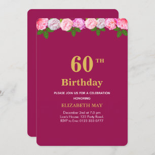Invitation Floral & Laurel Feuilles 60e anniversaire en Bourg