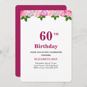 Invitation Floral & Laurel Leaves 40th, 60th Birthday