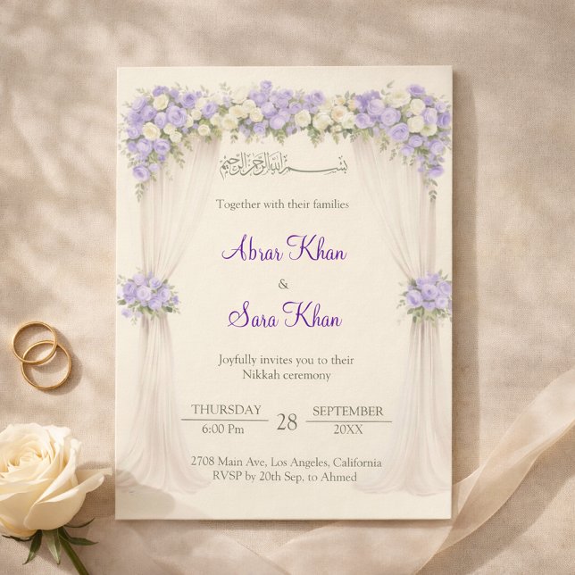 Invitation Floral Lavender and Ivory Muslim Nikkah Islamic  (Créateur téléchargé)