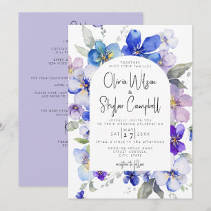 Invitation Floral Lavender Blue QR Code Tout en un Mariage