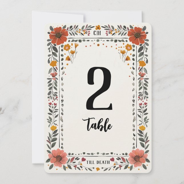 Invitation Floral Letterpress Table Number (Devant)