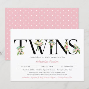 Invitation Floral Lettres Pastel Baby shower Twin Rose