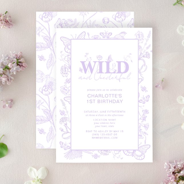 Invitation Floral Lilac Fleurs Wild & Onederful 1er anniversa (1st Birthday Invitation)
