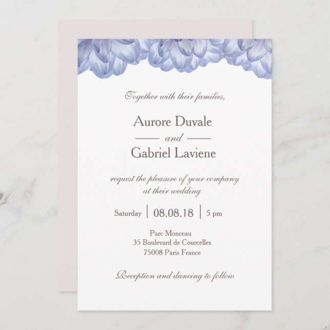 Invitation Floral lilas blanc rousse fleurs pétales mariage (Devant / Derrière)