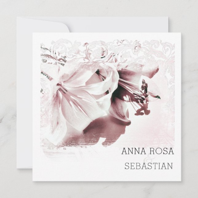 Invitation *~* Floral Lily Ornate AR12 QR PHOTO Mariage RSVP (Devant)