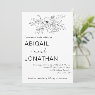 Invitation Floral Line Art Minimal Simple Mariage sur mesure