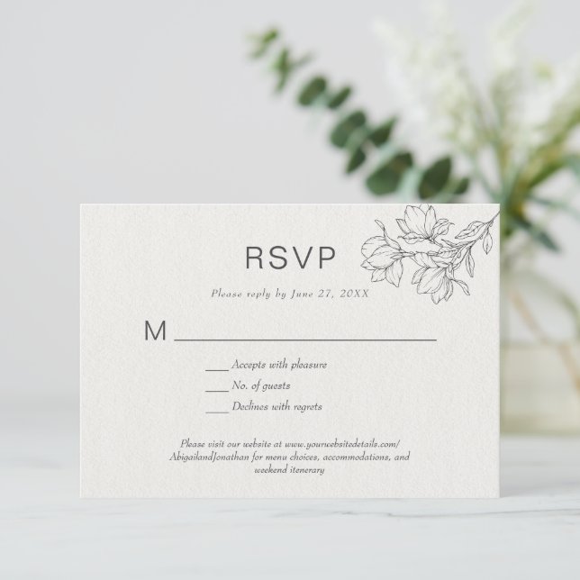 Invitation Floral Line Art Simple sur mesure Classic Ivory Ho (Debout devant)