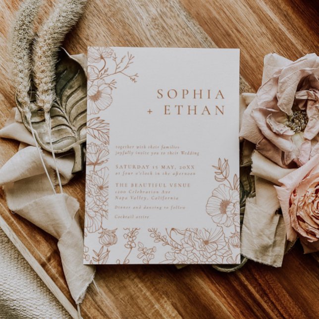 Invitation Floral Line Art Terracotta Mariage (Créateur téléchargé)