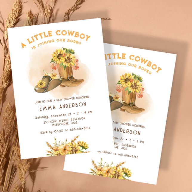Invitation Floral Little Cowboy Western Rodeo Baby shower (Créateur téléchargé)