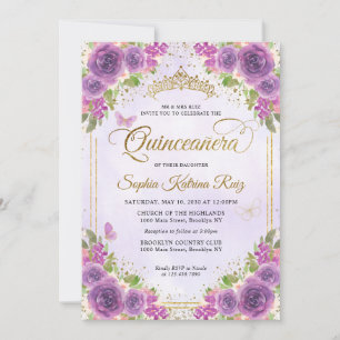 Invitation Floral Lumière violet Parties scintillant or Couro