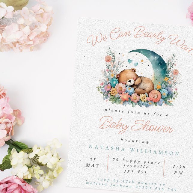 Invitation Floral Lune On Peut Bearly Wait Baby shower (Créateur téléchargé)