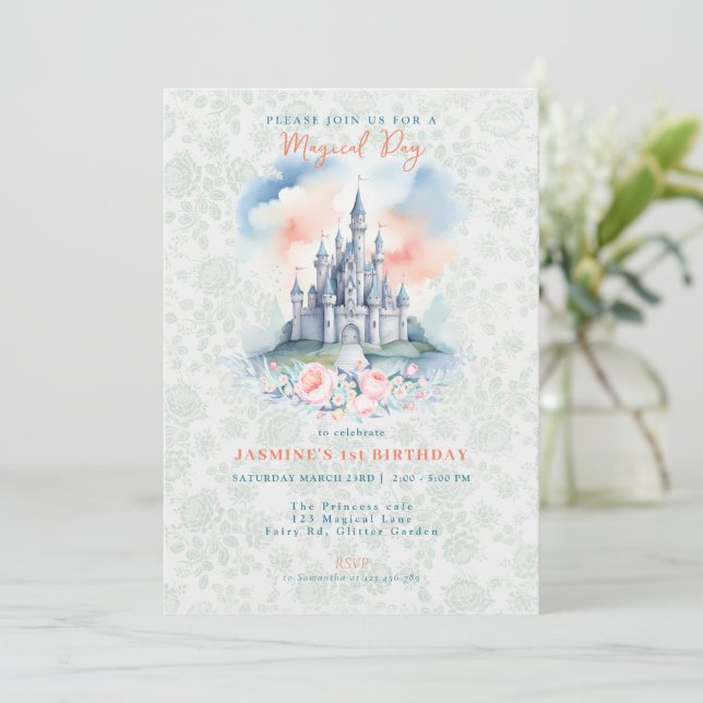Invitation Floral Magical Princess Castle (Debout devant)