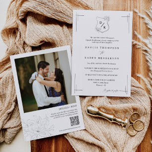 Invitation Floral Mariage Crest Vintage QR Code Photo