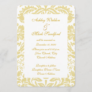 Invitation Floral Mariage damassé Gold Cream