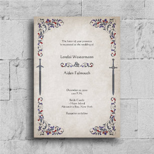 Invitation Floral Mariage d'épées médiévales