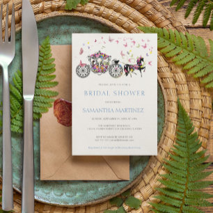 Invitation Floral Mariage Horse Carriage Papillons nuptiale