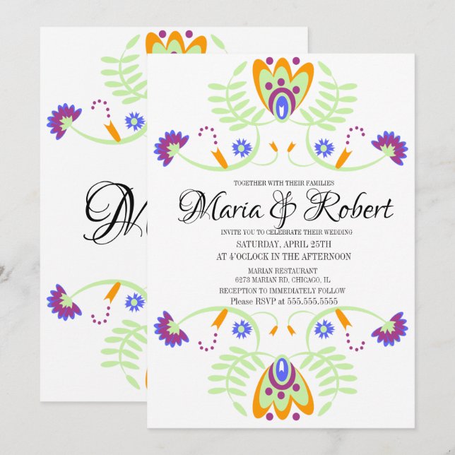 Invitation Floral Mariage mexicain | Mariages en gras (Devant / Derrière)