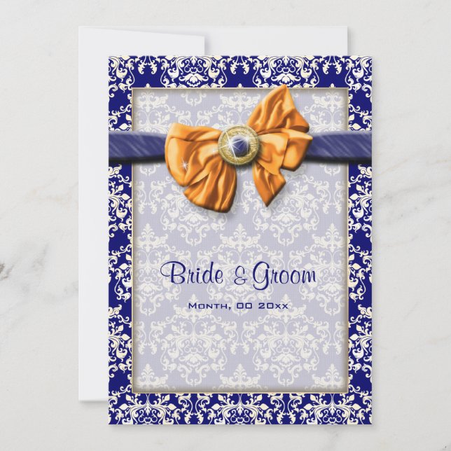 Invitation Floral mariage orange bleu CUSTOM (Devant)