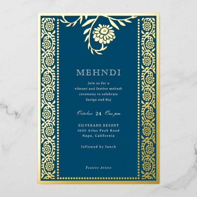 Invitation Floral Marigold Gold Mehndi (Recto)