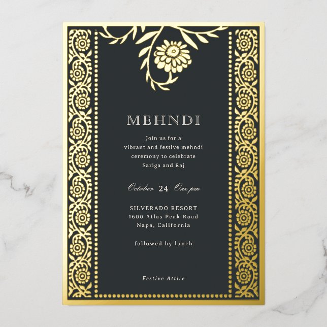 Invitation Floral Marigold Gold Mehndi (Recto)