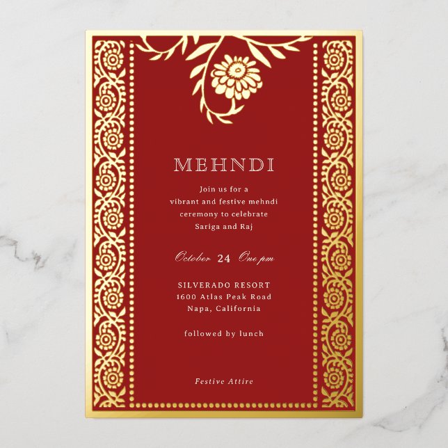Invitation Floral Marigold Gold Mehndi (Recto)
