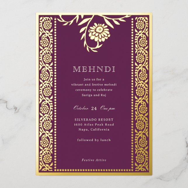 Invitation Floral Marigold Gold Mehndi (Recto)