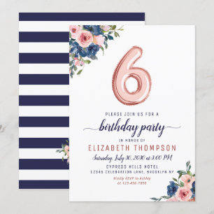 Invitation Floral Marine Blush Rose Gold Balloon 6e anniversa