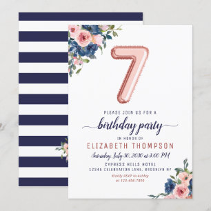 Invitation Floral Marine Blush Rose Gold Balloon 7e anniversa