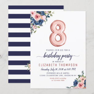 Invitation Floral Marine Blush Rose Gold Balloon 8e anniversa