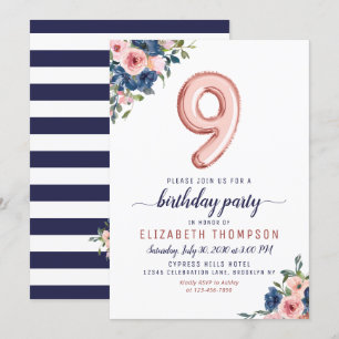 Invitation Floral Marine Blush Rose Gold Balloon 9e anniversa