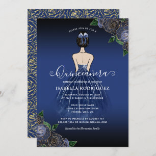 Invitation Floral Marine Princess Gold Anniversaire Quinceañe