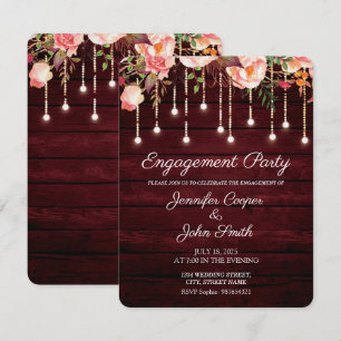 Invitation Floral Maroon Wood Rustic