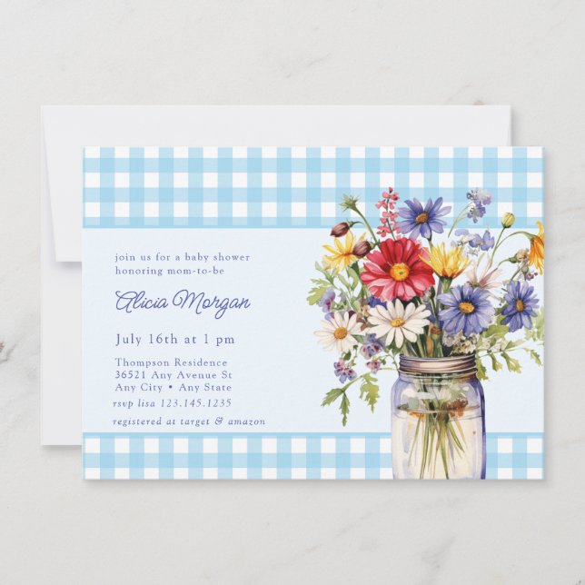 Invitation Floral Mason Jar | Baby shower rustique (Devant)