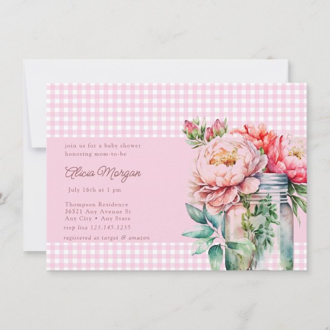 Invitation Floral Mason Jar | Baby shower rustique (Devant)