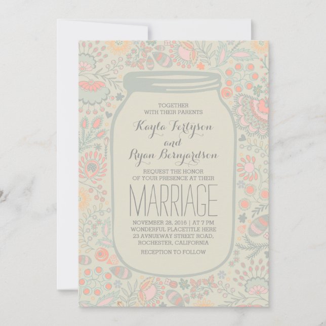 Invitation Floral Mason Jar Mariage rustique (Devant)