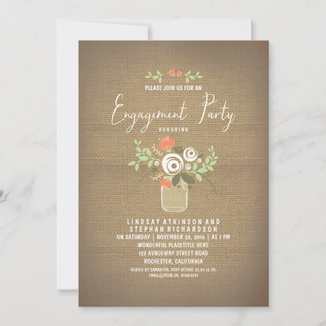 Invitation Floral Mason Jar Rustic Burlap (Devant)